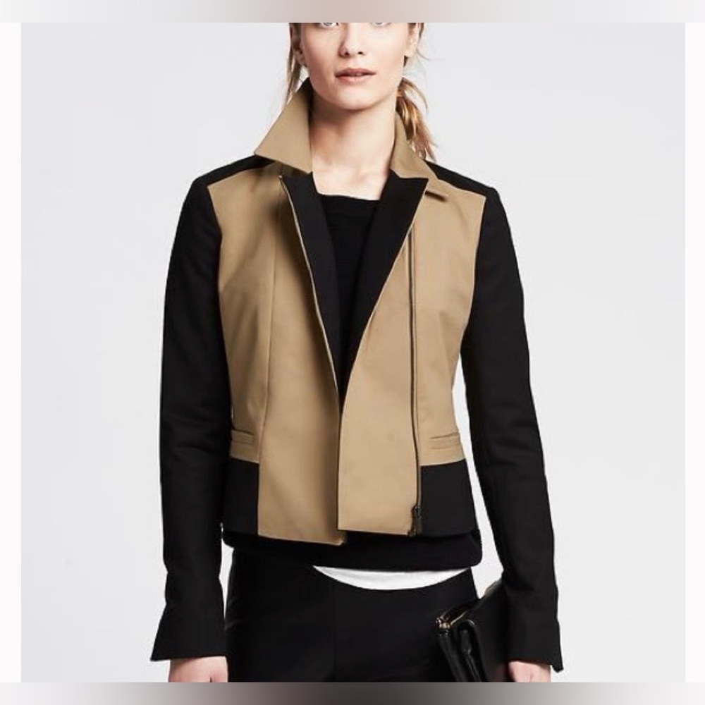 Banana Republic Moto Jacket-Black/Tan Colorblock- Size 0